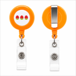 Round badge reel with belt clip