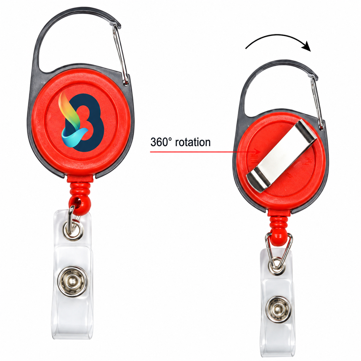 RBR 04 Lanyard round badge reel with 360º Swivel Belt Clip - Image 1