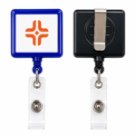 Rectangular badge reel with Stationary belt clip