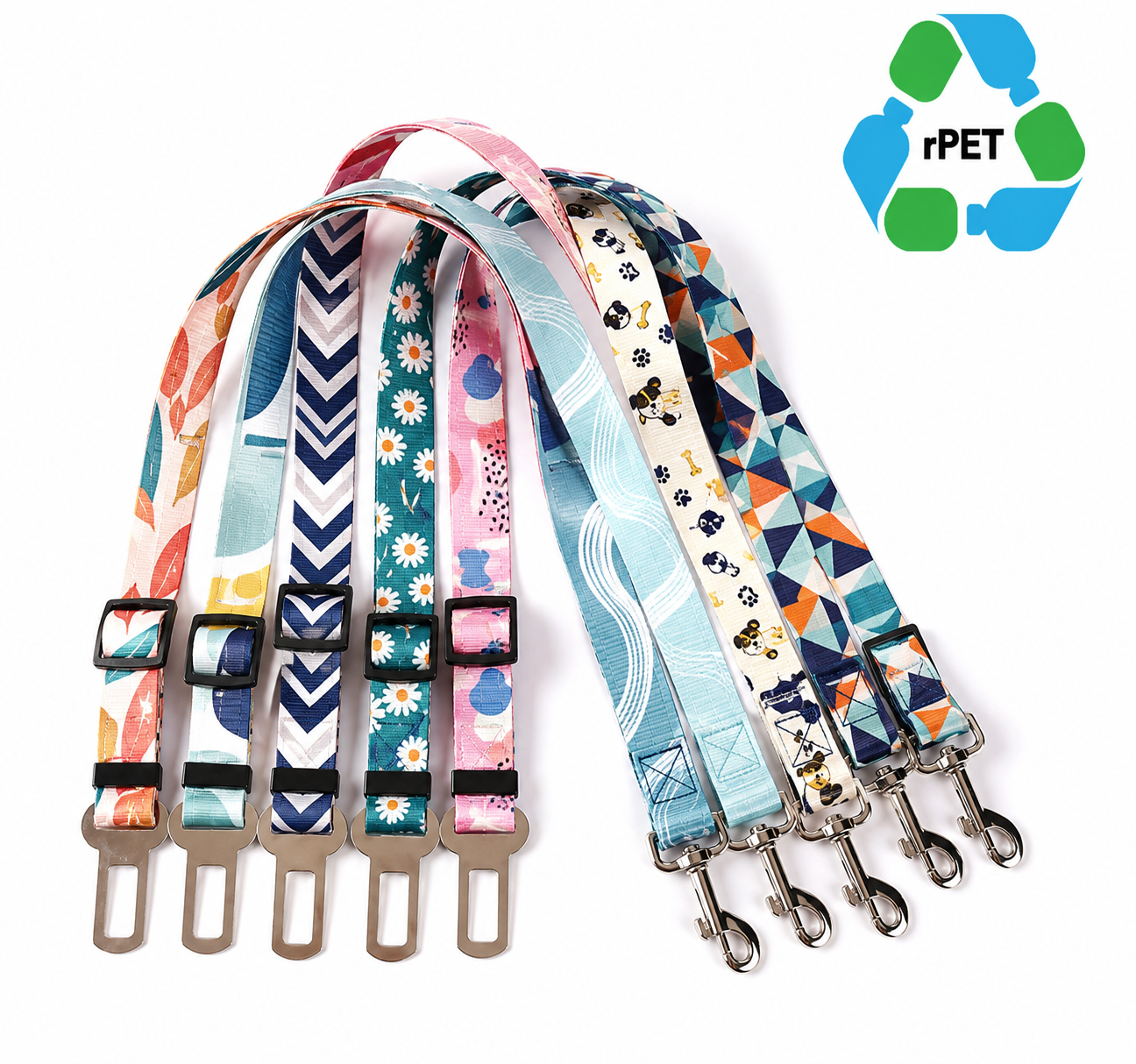 RPL08 RPET Eco-friendly Adjustable Pet Safety Sublimation Seatbelt Leash - Image 1