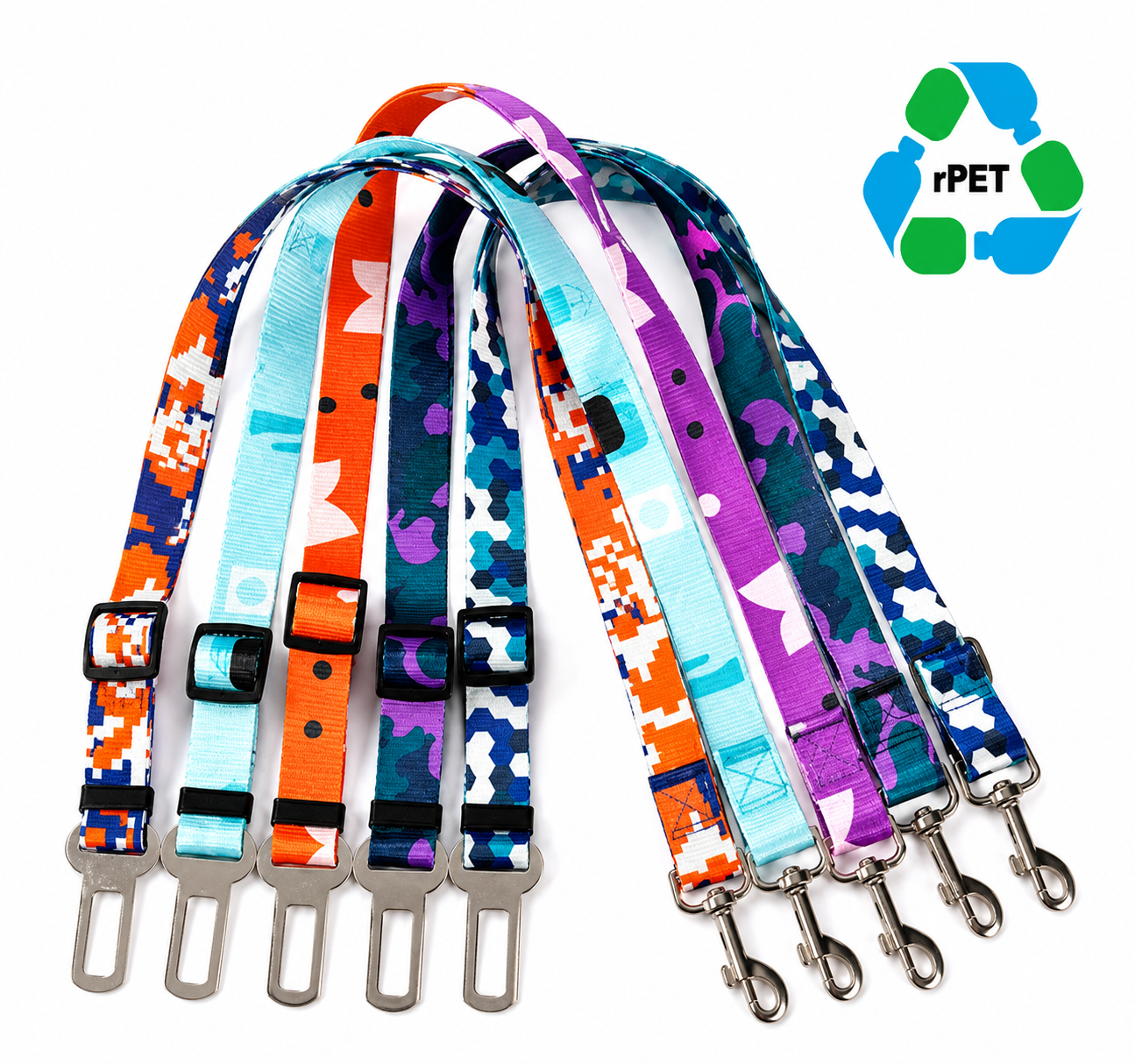RPL11 RPET Eco-friendly Adjustable Pet Safety Sublimation Seatbelt Leash / 25MM - Image 1