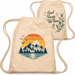 Cotton Cinch Up Bag Lightweight Drawstring Backpacks