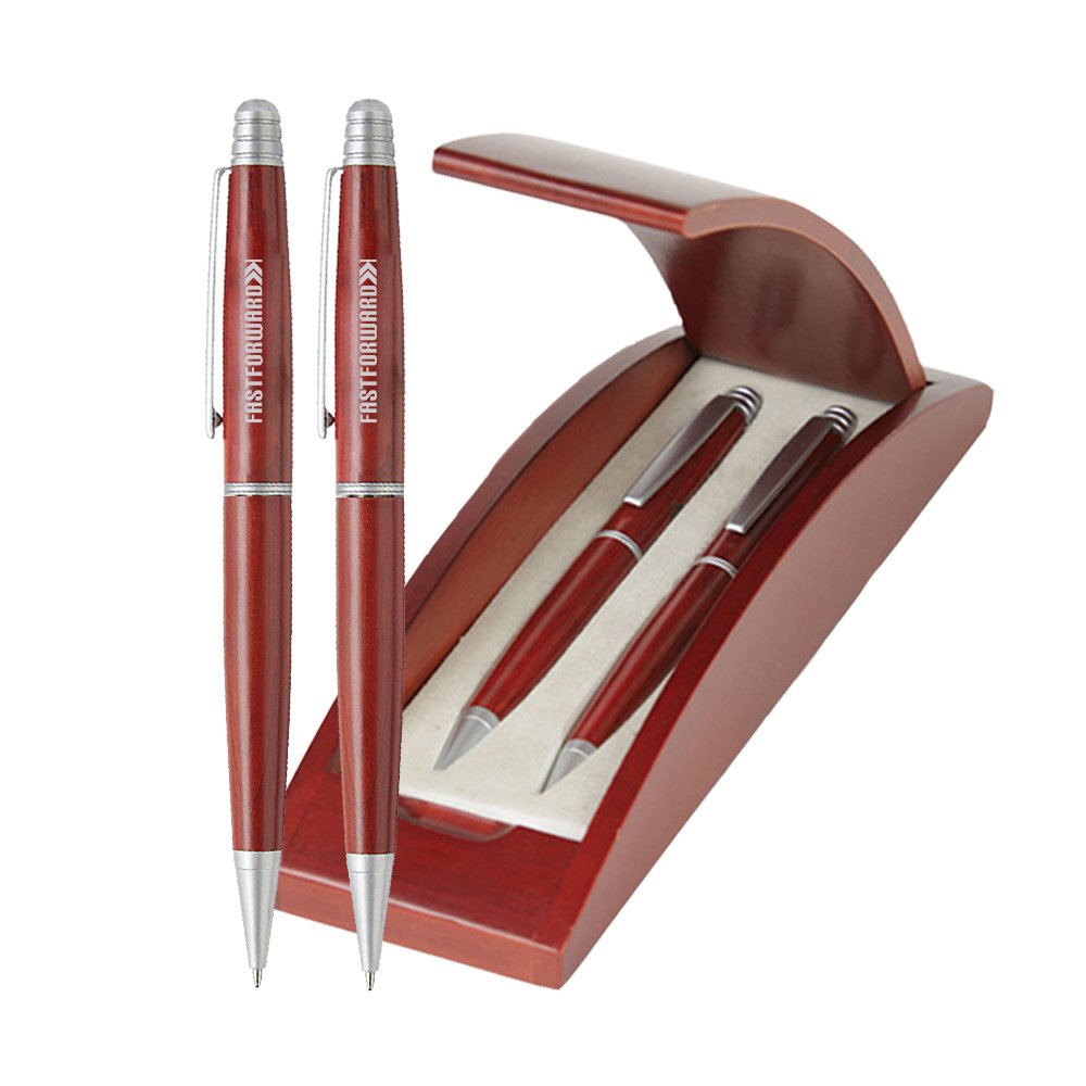 OP01 (3) Terrific Timber-4 Pen and Pencil Set in Wooden Box - Image 1